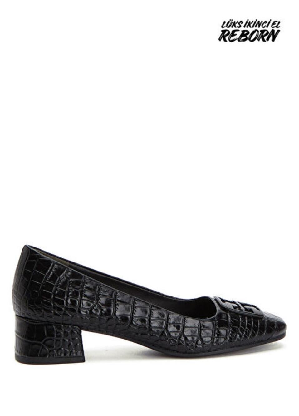 Tory Burch Georgia Croc-Embossed Leather Pumps in black Sz 9